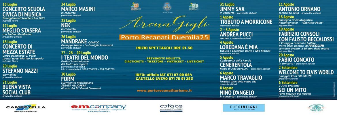EVENTI ESTATE 2025 ARENA GIGLI - PORTO RECANATI